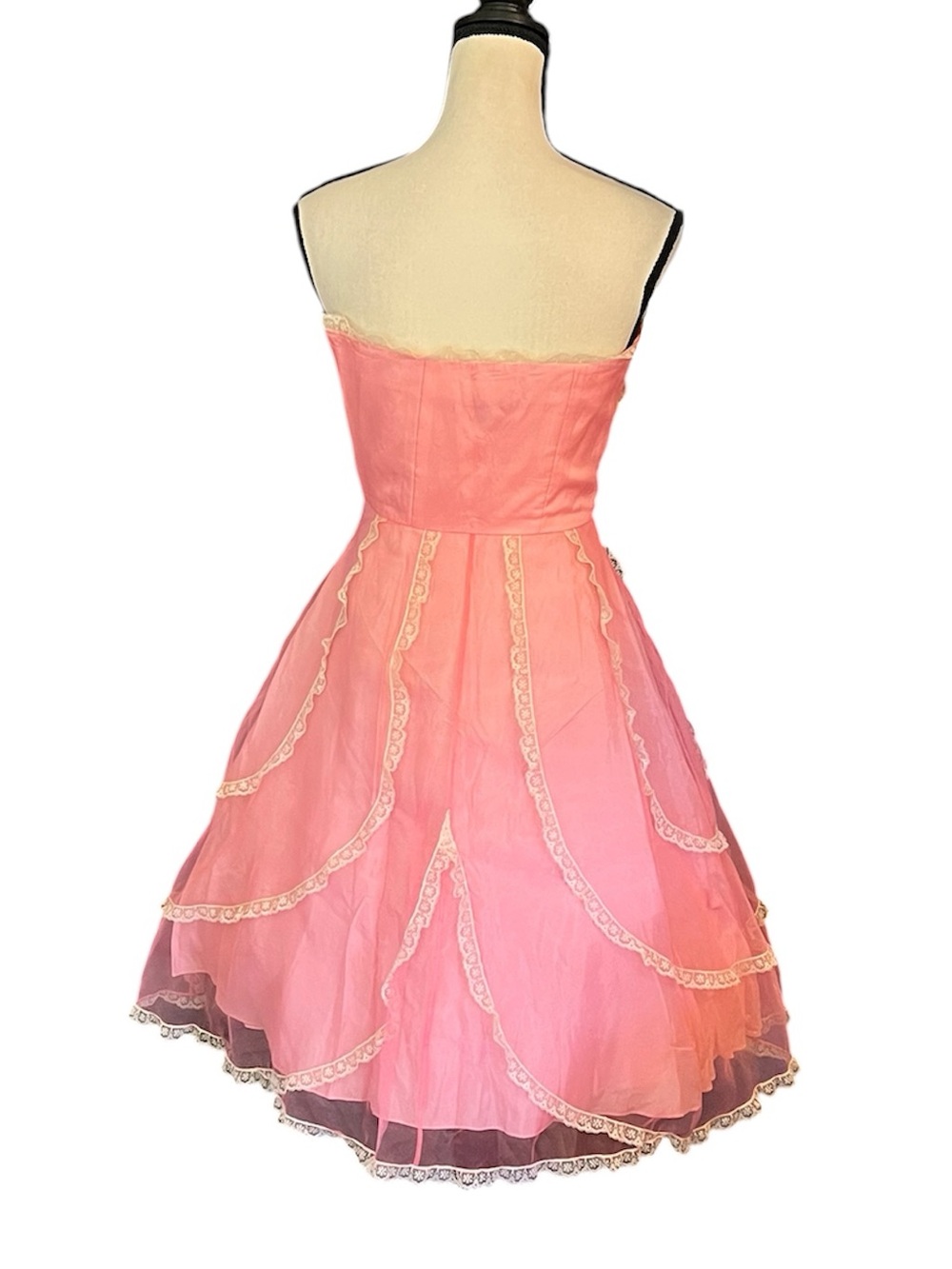 Vintage Y2K Betsey Johnson Evening Pink Sheer Mesh Lace Cupcake Tea Party Dress - Picture 9 of 14
